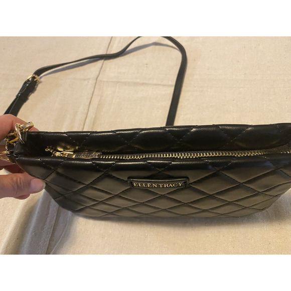 NWT Ellen Tracy Purse Black Diamond Quilted Collection Wristlet Detachable Strap - Picture 4 of 9